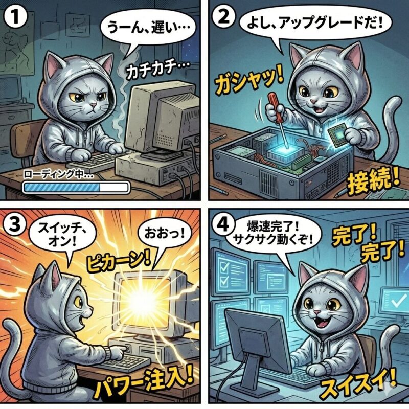 パソコンが遅いのでアップグレードして、パソコンが爆速になるのを喜ぶデプロイ太郎