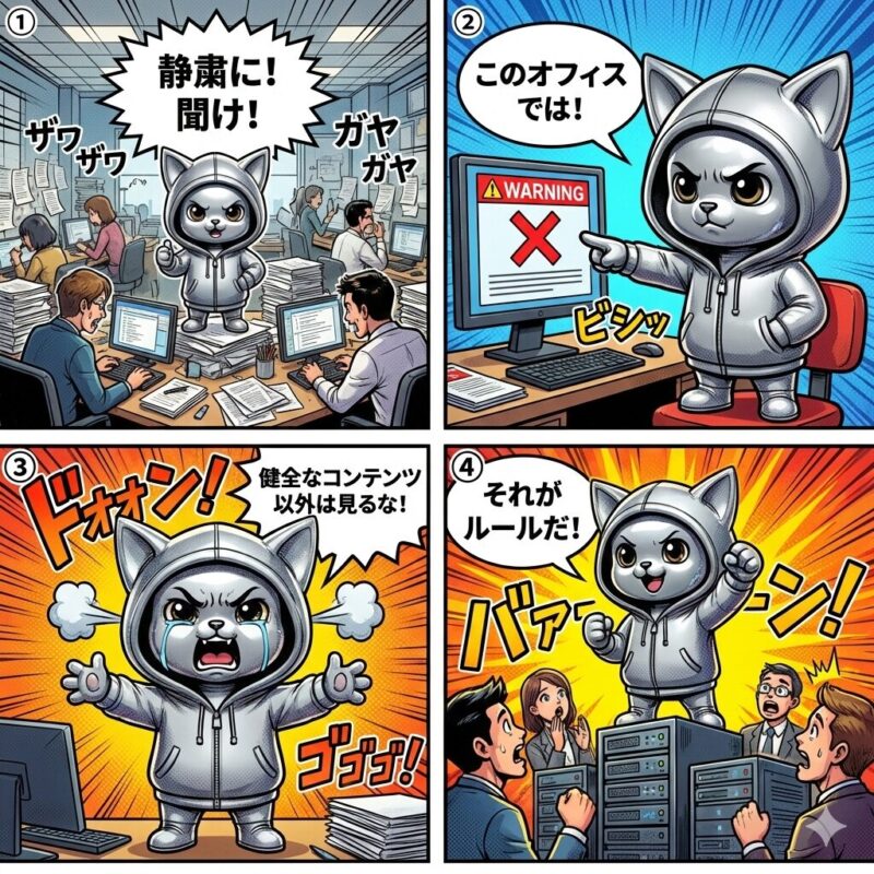 「健全なコンテンツ以外は見るな」と忙しいオフィスで叫ぶデプロイ太郎