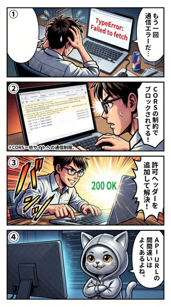 JavaScript TypeError: Failed to fetch の原因と解決方法【本番だけ出る場合の対処】