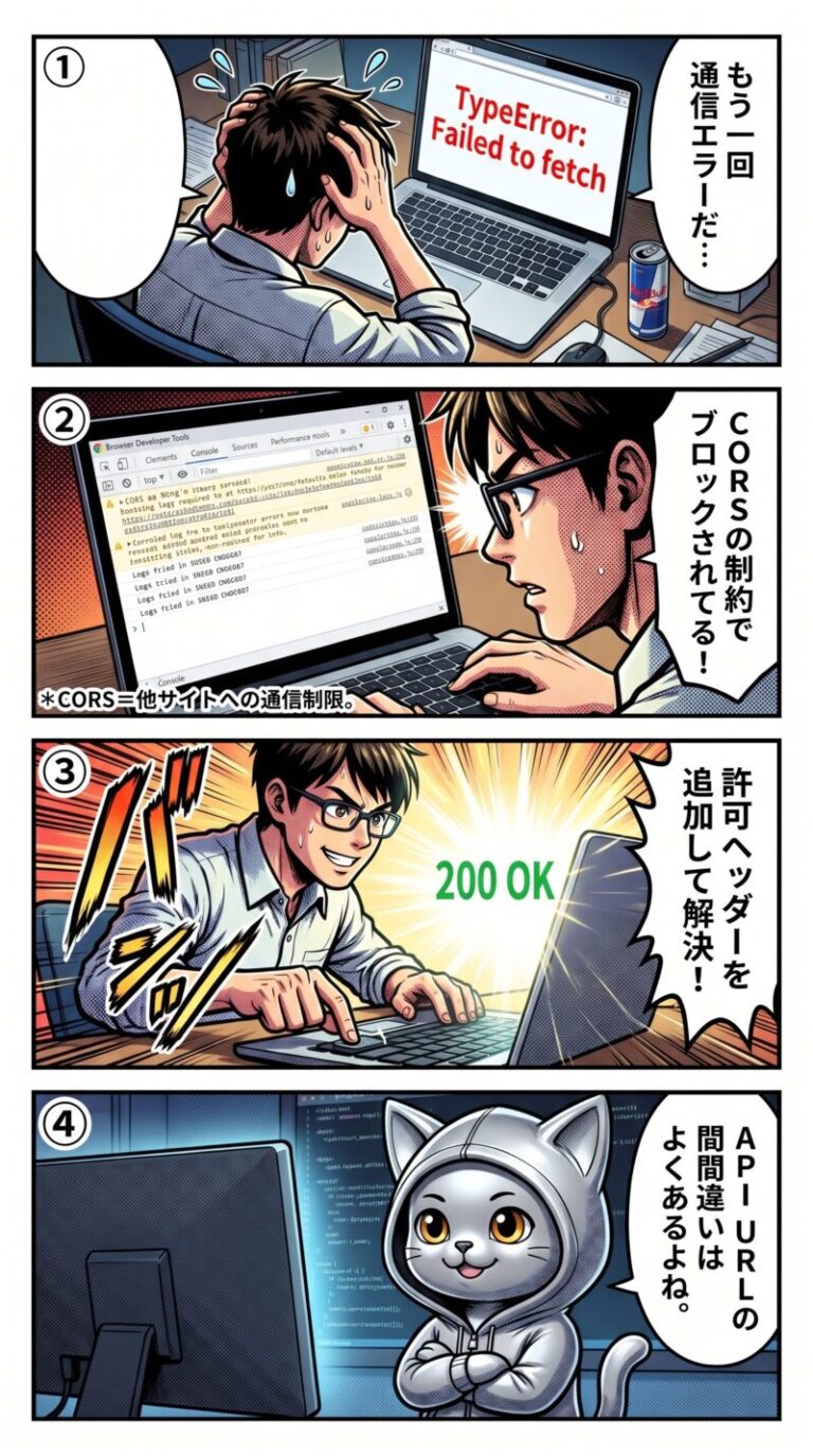 JavaScript TypeError: Failed to fetch の原因と解決方法【本番だけ出る場合の対処】